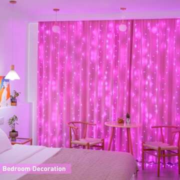 JMEXSUSS 300 LED Pink Curtain Lights Indoor, Pink Christmas Lights Plug in, 8 Modes Pink String Lights for Bedroom Window Wall Party Backdrop Xmas Valentine Decorations, 9.8x9.8ft