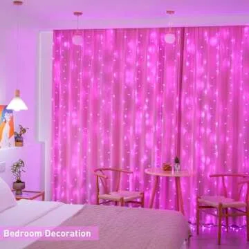 JMEXSUSS 300 LED Pink Curtain Lights Indoor, Pink Christmas Lights Plug in, 8 Modes Pink String Lights for Bedroom Window Wall Party Backdrop Xmas Valentine Decorations, 9.8x9.8ft