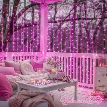 JMEXSUSS 300 LED Pink Curtain Lights Indoor, Pink Christmas Lights Plug in, 8 Modes Pink String Lights for Bedroom Window Wall Party Backdrop Xmas Valentine Decorations, 9.8x9.8ft
