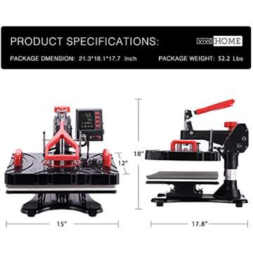 VIVOHOME Upgraded 11 in 1 Combo Multifunctional Swing Away Clamshell Printing Sublimation Heat Press Transfer Machine for T-Shirt Hat Cap Mug Plate Pen 15 x 12 Inch Red