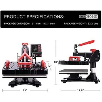 VIVOHOME Upgraded 11 in 1 Combo Multifunctional Swing Away Clamshell Printing Sublimation Heat Press Transfer Machine for T-Shirt Hat Cap Mug Plate Pen 15 x 12 Inch Red