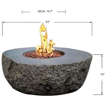 AMS Fireplace | Elementi | Round Gas Fire Pit Table for Outside Patio | Cover and Lava Rocks Included | Free Bio-Ethanol Tabletop (Fuel: Natural Gas, Boulder)