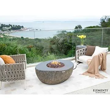AMS Fireplace | Elementi | Round Gas Fire Pit Table for Outside Patio | Cover and Lava Rocks Included | Free Bio-Ethanol Tabletop (Fuel: Natural Gas, Boulder)