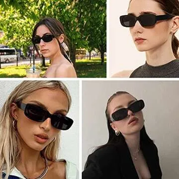 Tskestvy 2 Pack Square Rectangle Sunglasses for Women Men Y2K Retro Trendy Vintage Glasses 90S Cute Aesthetic (Black and Black)