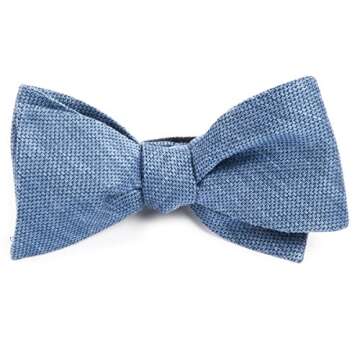 The Tie Bar Linen Blend Festival Textured Solid Slate Blue Self-Tie Bow Tie