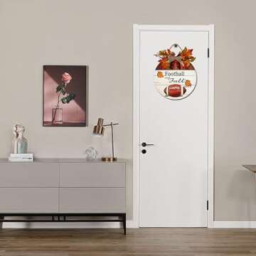 Houseuse Football & Fall y'All Sign Front Door Decor, Rustic Round Wood Wreaths Wall Hanging , Porch, Spring Summer Fall All Seasons Holiday Halloween Xmas Soccer Round 12'' (FLWOODTIS90201_35Q)
