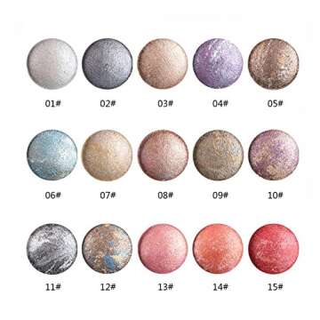 Mallofusa Single Shade Baked Eye Shadow Palette Glitter Powder in Shimmer 15 Metallic Colors Optiona...