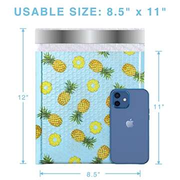 Fuxury Fu Global #2 8.5x12 Inches Pineapple Poly Bubble Mailers Designer Boutique Custom Padded Envelopes High-grade pearlescent Teal color Pack of 25