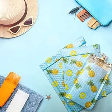 Fuxury Fu Global #2 8.5x12 Inches Pineapple Poly Bubble Mailers Designer Boutique Custom Padded Envelopes High-grade pearlescent Teal color Pack of 25