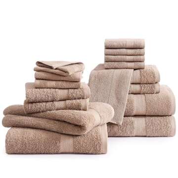 LANE LINEN 16 Piece Bath Towels - 100% Cotton Towels for Bathroom, Premium Quality, Highly Absorbent Bathroom Towel Set, Super Soft, 4 Bath Towels, 4 Hand Towels, 8 Wash Cloths - Taupe
