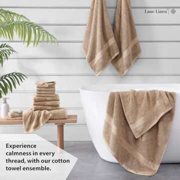 LANE LINEN 16 Piece Bath Towels - 100% Cotton Towels for Bathroom, Premium Quality, Highly Absorbent Bathroom Towel Set, Super Soft, 4 Bath Towels, 4 Hand Towels, 8 Wash Cloths - Taupe