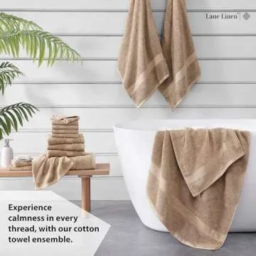 LANE LINEN 16 Piece Bath Towels - 100% Cotton Towels for Bathroom, Premium Quality, Highly Absorbent Bathroom Towel Set, Super Soft, 4 Bath Towels, 4 Hand Towels, 8 Wash Cloths - Taupe