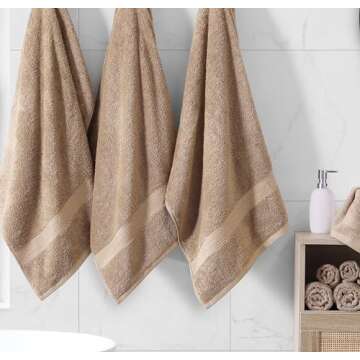 LANE LINEN 16 Piece Bath Towels - 100% Cotton Towels for Bathroom, Premium Quality, Highly Absorbent Bathroom Towel Set, Super Soft, 4 Bath Towels, 4 Hand Towels, 8 Wash Cloths - Taupe