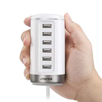 seenda USB Wall Charger, USB Phone Charger - 6-Port Multi USB Charger with Smart Identification - White