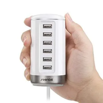 seenda USB Wall Charger, USB Phone Charger - 6-Port Multi USB Charger with Smart Identification - White