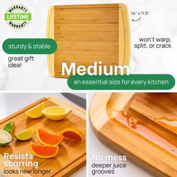 GREENER CHEF 15 Inch Medium Cutting Board with Lifetime Replacements, Bamboo Cutting Boards for Kitchen, Butcher Block, Medium Wooden Chopping Board for Meat, Veggies, Non Toxic Charcuterie Board