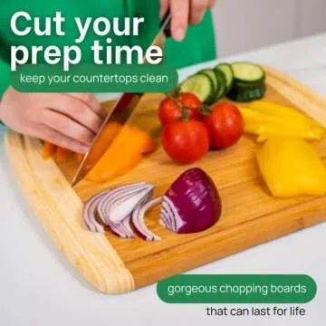GREENER CHEF 15 Inch Medium Cutting Board with Lifetime Replacements, Bamboo Cutting Boards for Kitchen, Butcher Block, Medium Wooden Chopping Board for Meat, Veggies, Non Toxic Charcuterie Board