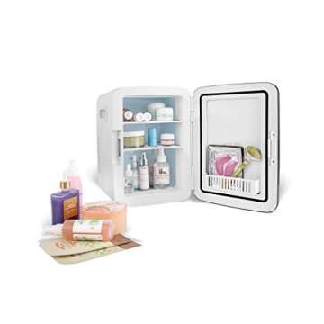 Cooluli 10L Mini Fridge for Bedroom - Car, Office Desk & College Dorm Room - 12V Portable Cooler & Warmer for Food, Drinks, Skincare, Beauty, Makeup & Cosmetics - AC/DC Small Refrigerator (White)