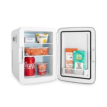 Cooluli 10L Mini Fridge for Bedroom - Car, Office Desk & College Dorm Room - 12V Portable Cooler & Warmer for Food, Drinks, Skincare, Beauty, Makeup & Cosmetics - AC/DC Small Refrigerator (White)