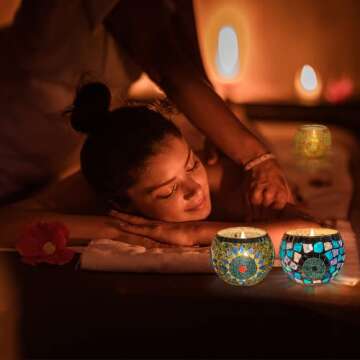 IIQ Glass Votive , Tealight , Mosaic Candle Holder, Handmade Stained Glass Beauties for Home Decor/（Style-C）