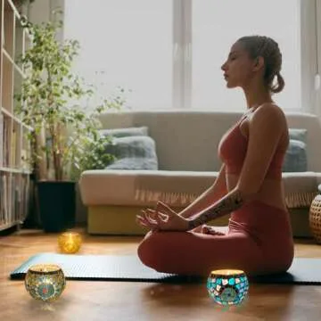 IIQ Glass Votive , Tealight , Mosaic Candle Holder, Handmade Stained Glass Beauties for Home Decor/（Style-C）