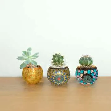 IIQ Glass Votive , Tealight , Mosaic Candle Holder, Handmade Stained Glass Beauties for Home Decor/（Style-C）