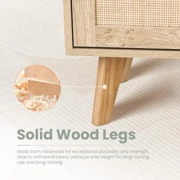 Stylish PHI VILLA Rattan Storage Cabinet with Doors