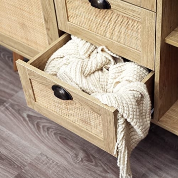 Stylish PHI VILLA Rattan Storage Cabinet with Doors
