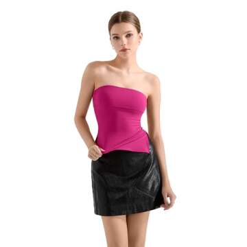 SUUKSESS Women Double Lined Going Out Trendy Tube Tops Side Split Sexy Strapless Tanktops (Hot Pink,S)
