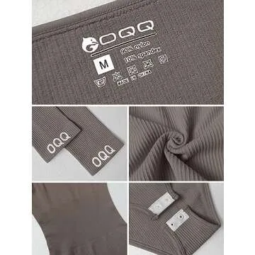 OQQ Women's Sexy Ribbed Long Sleeve Bodysuit in Black