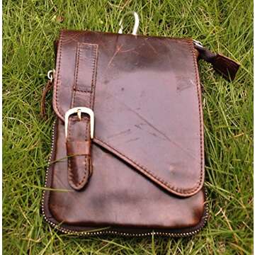 Le'aokuu Mens Genuine Leather Coffee Fanny Small Messenger Shoulder Satchel Waist Bag Pack (Coffee)