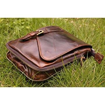 Le'aokuu Mens Genuine Leather Coffee Fanny Small Messenger Shoulder Satchel Waist Bag Pack (Coffee)