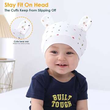 1 one enjoy 3 Packs Newborn Baby Bear Hats Hospital Hat Knotted Cap Organic Baby Hats Unisex Cotton ...