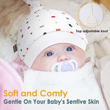 1 one enjoy 3 Packs Newborn Baby Bear Hats Hospital Hat Knotted Cap Organic Baby Hats Unisex Cotton Lovely Infant Caps 0-5 Months White