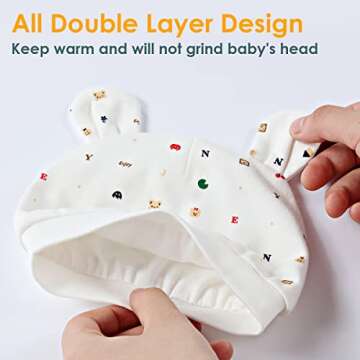1 one enjoy 3 Packs Newborn Baby Bear Hats Hospital Hat Knotted Cap Organic Baby Hats Unisex Cotton Lovely Infant Caps 0-5 Months White
