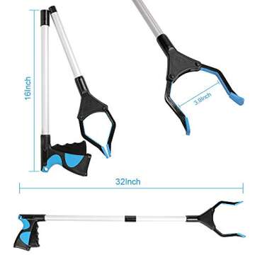 Grabber Reacher Tool, 32" Foldable Picker Upper Grabber, Reaching Tool for Trash Claw Pick Up Stick, Litter Picker, Arm Extension (1)