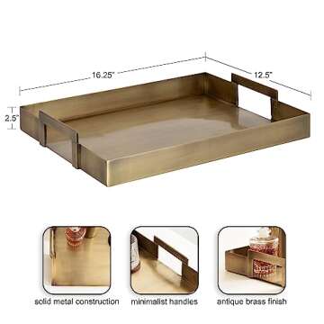 Kate and Laurel Myo Transitional Metal Rectangle Tray, 17 x 13, Brass, Modern Glam Rectangular Decor...