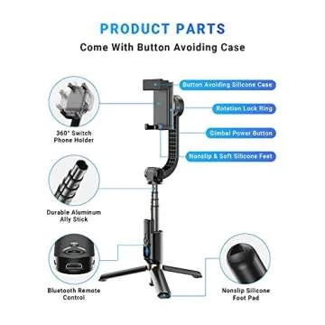 APEXEL Gimbal Stabilizer - Portable Selfie Stick Tripod