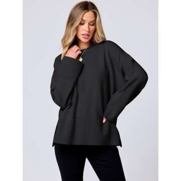Caracilia Sweaters for Women Oversized Crewneck Long Sleeve Casual Loose Knit Pullover Sweater Top 2024 Fall Black Small