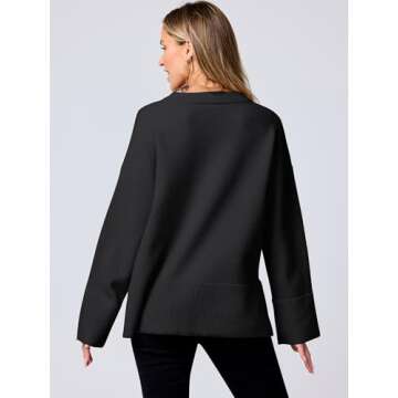 Caracilia Sweaters for Women Oversized Crewneck Long Sleeve Casual Loose Knit Pullover Sweater Top 2024 Fall Black Small
