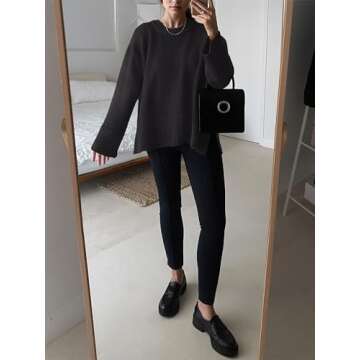 Caracilia Sweaters for Women Oversized Crewneck Long Sleeve Casual Loose Knit Pullover Sweater Top 2024 Fall Black Small