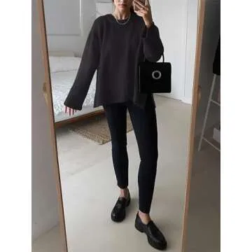 Caracilia Sweaters for Women Oversized Crewneck Long Sleeve Casual Loose Knit Pullover Sweater Top 2024 Fall Black Small