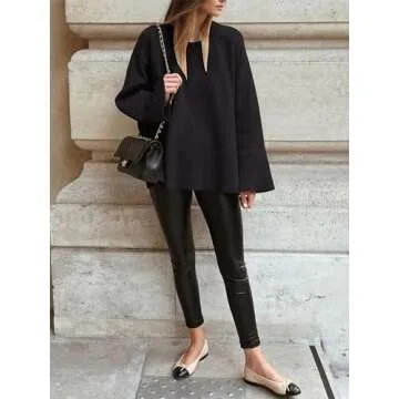 Caracilia Sweaters for Women Oversized Crewneck Long Sleeve Casual Loose Knit Pullover Sweater Top 2024 Fall Black Small