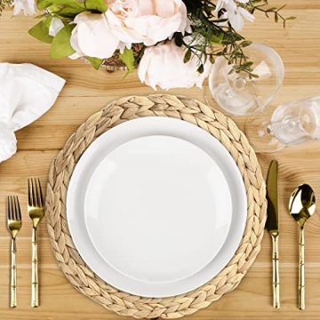 Koyal Wholesale Natural Water Hyacinth Placemats, Set of 4, 13.5 inch Round Mat Weave Charger Plates, Tropical Wedding