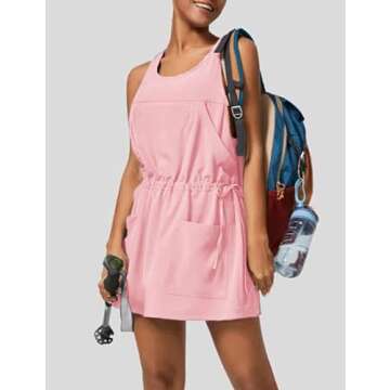 Ailoqing Mini Athletic Dress for Women Summer 2 Piece Set Sleeveless Active Dress with Built-in Shorts(Pink-XS)