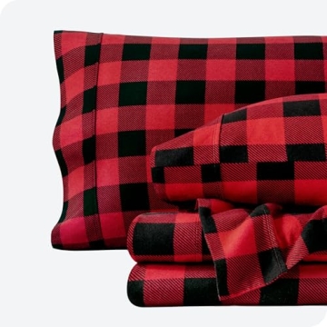 Bare Home 100% Cotton Flannel King Sheet Set - Cozy Buffalo Plaid Style