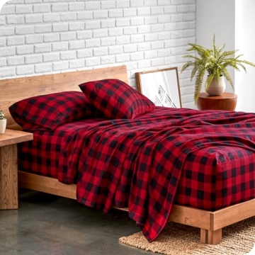 Bare Home Flannel Sheets - 100% Cotton King Set - Buffalo Plaid