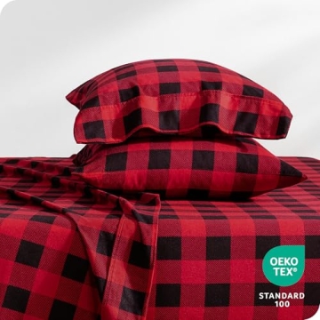 Bare Home Flannel Sheets - 100% Cotton King Set - Buffalo Plaid