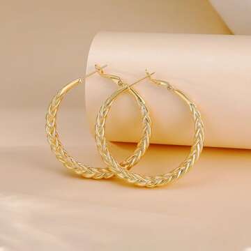 CUOOYINO Gold Hoop Earrings for Women, 925 Sterling Silver Post Chunky Gold Hoops for Women, Gold Pl...