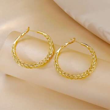 CUOOYINO Gold Hoop Earrings for Women, 925 Sterling Silver Post Chunky Gold Hoops for Women, Gold Plated Hypoallergenic Dangle Earrings Jewelry for Women Trendy